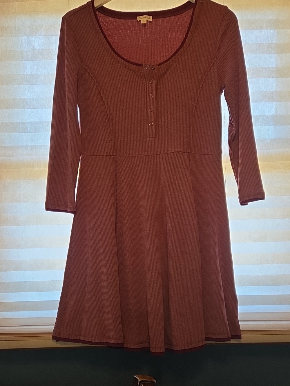 Hem & Thread Ribbed Scoop Neck Long Sleeve Dress